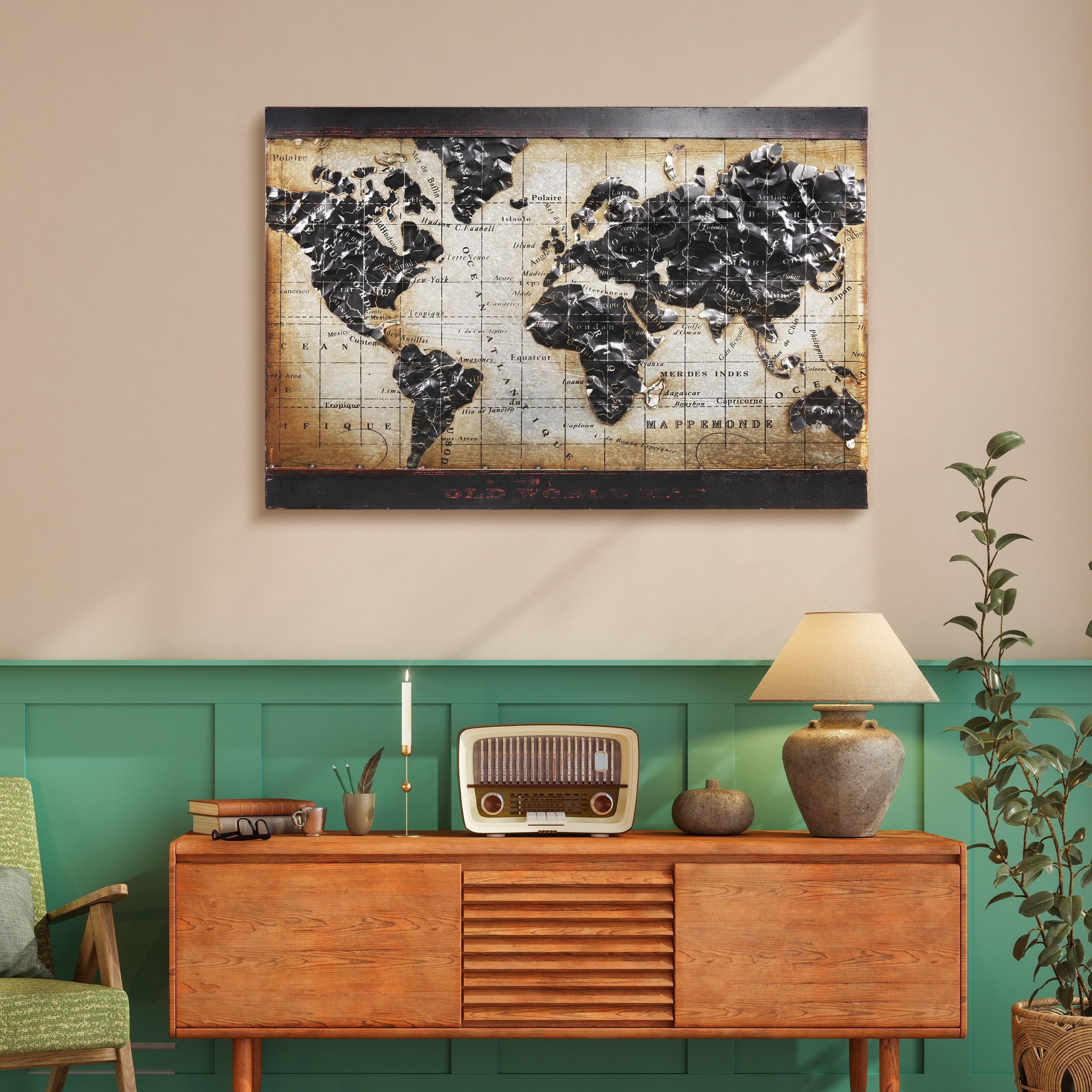 World Map 2 Mixed Media Iron Hand Painted Dimensional Wall Art