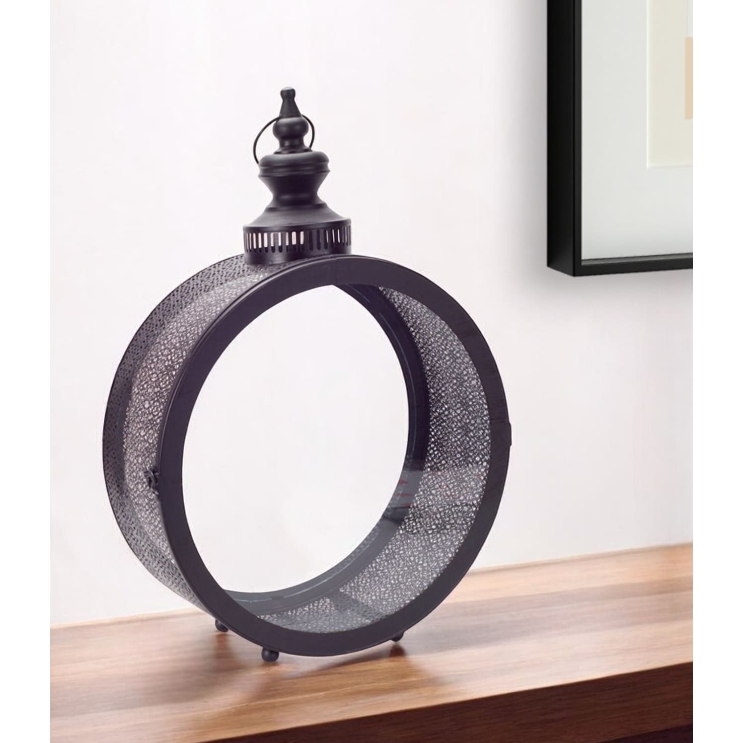 22 Black Distressed Ornate Metal Floor Lantern Candle Holder