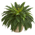 22 Boston Fern Artificial Plant In Sandstone Planter H 22 In. W 30 In. D 30 In