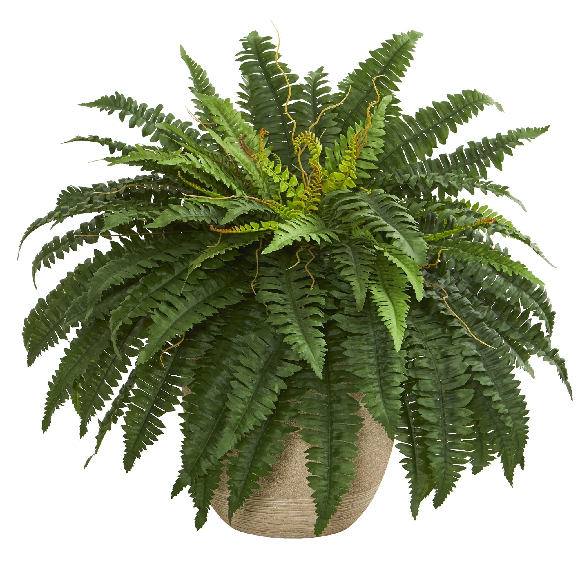 22 Boston Fern Artificial Plant In Sandstone Planter H 22 In. W 30 In. D 30 In