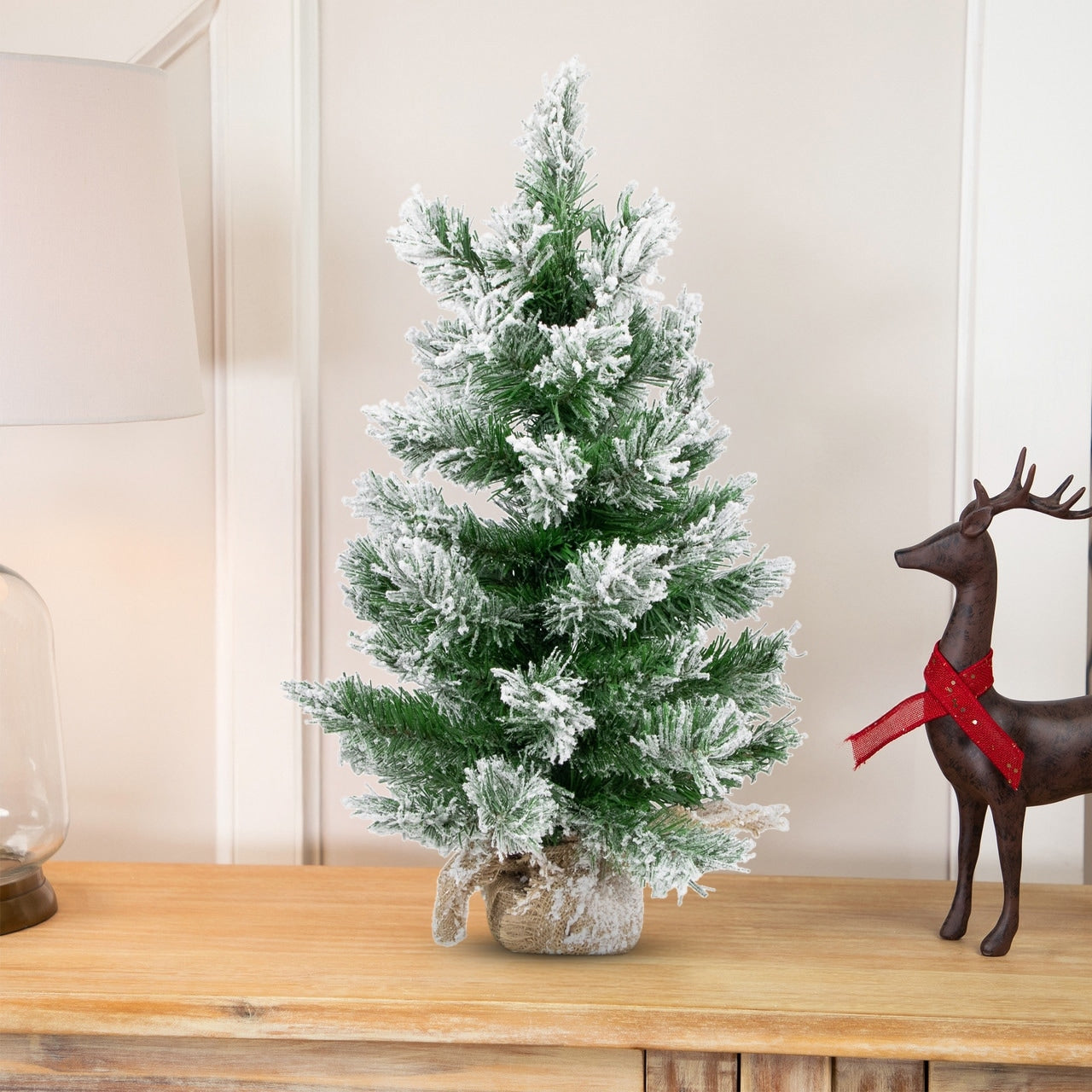 Flocked Pine Full Artificial Mini Christmas Tree In Burlap Base 22 Unlit 1.5 Foot