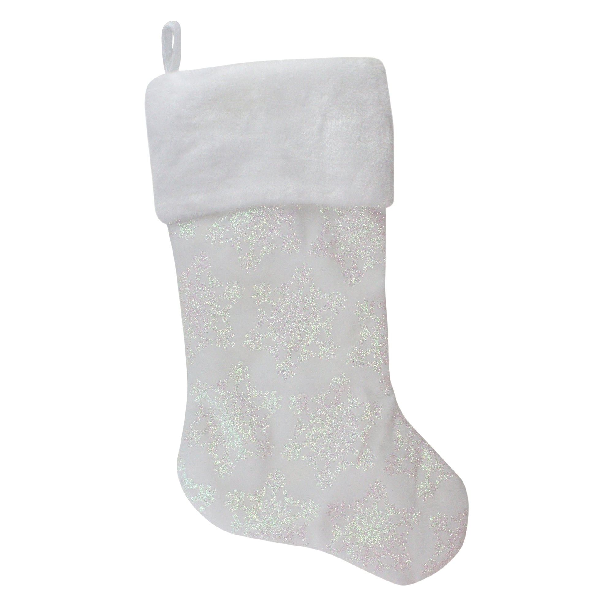 22 Led Lighted White Iridescent Glittered Snowflake Christmas Stocking N A