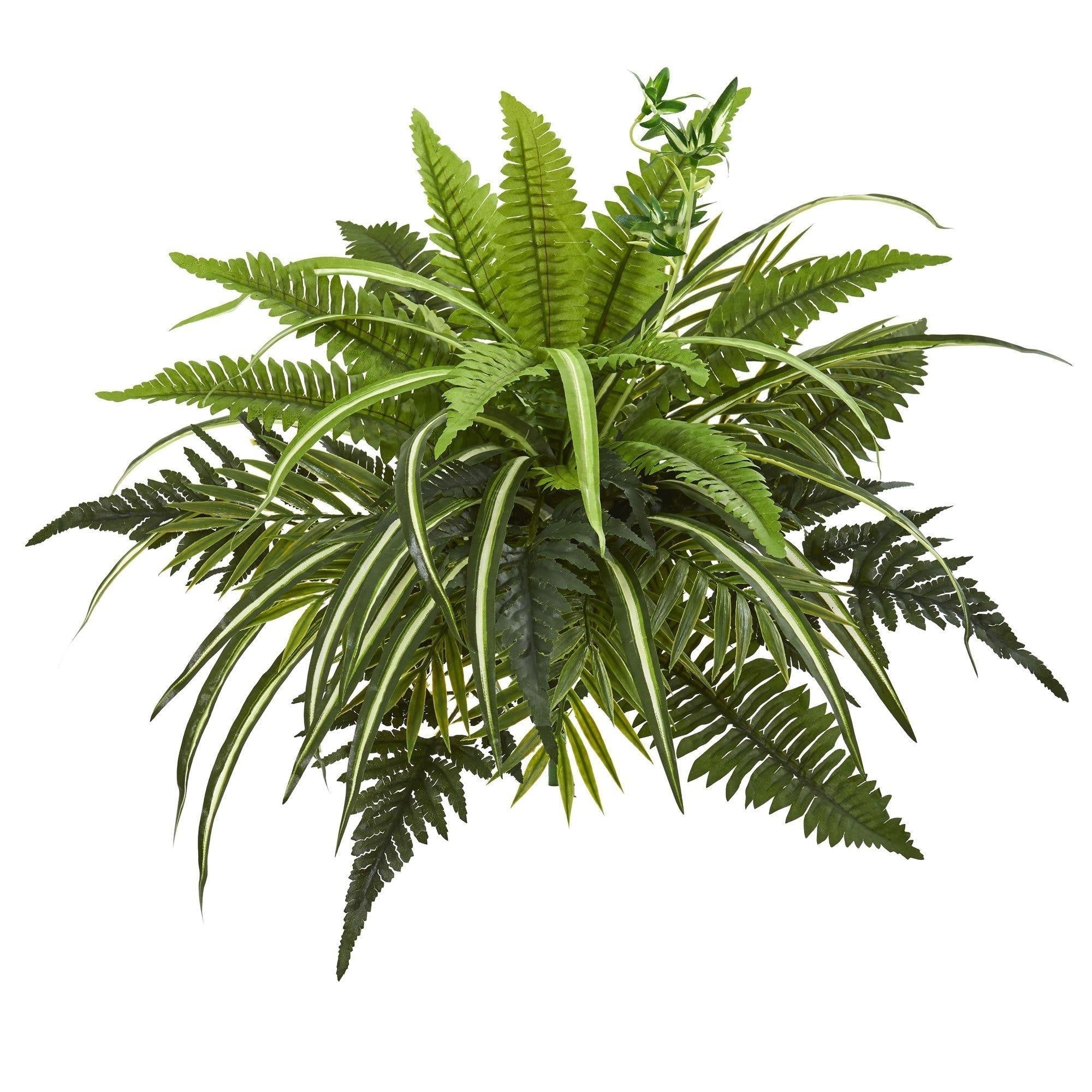 22 Mixed Greens And Fern Artificial Bush Plant Set Of 3