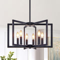 22 Modern Black Geometric 6 Light Chandelier Metal Pendant Light Fixture For Living Room Dining Room Bulb Not Included