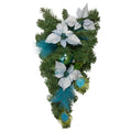 24 Blue And Silver Peacock And Poinsettia Artificial Christmas Teardrop Swag Unlit