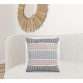 22 X 22 Blue And Peach Trellis Zippered Cotton Blend Throw Pillow With Embroidery