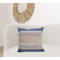 22 X 22 Blue And Tan Striped Handmade Throw Pillow With Tassels