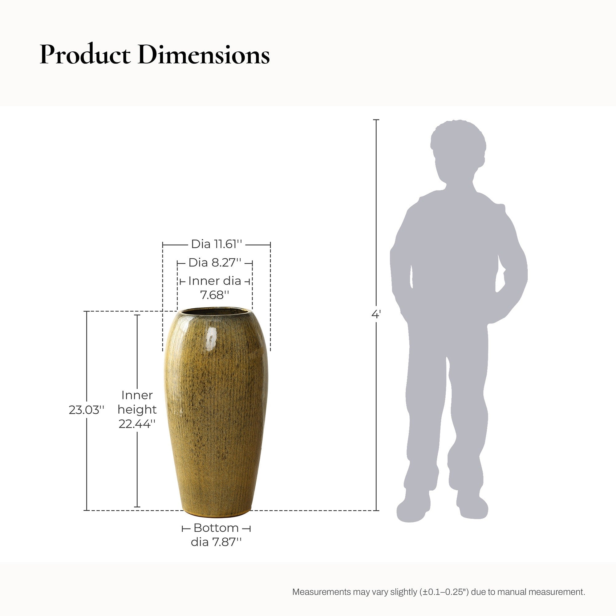 23 Inch Tall Ceramic Planter Decorative Round Pot For Plants Flowers 23.03 H X 11.61 Diameter