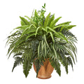 Nearly Natural 23 Inch Mixed Greens And Fern Artificial Plant In Terracotta Planter