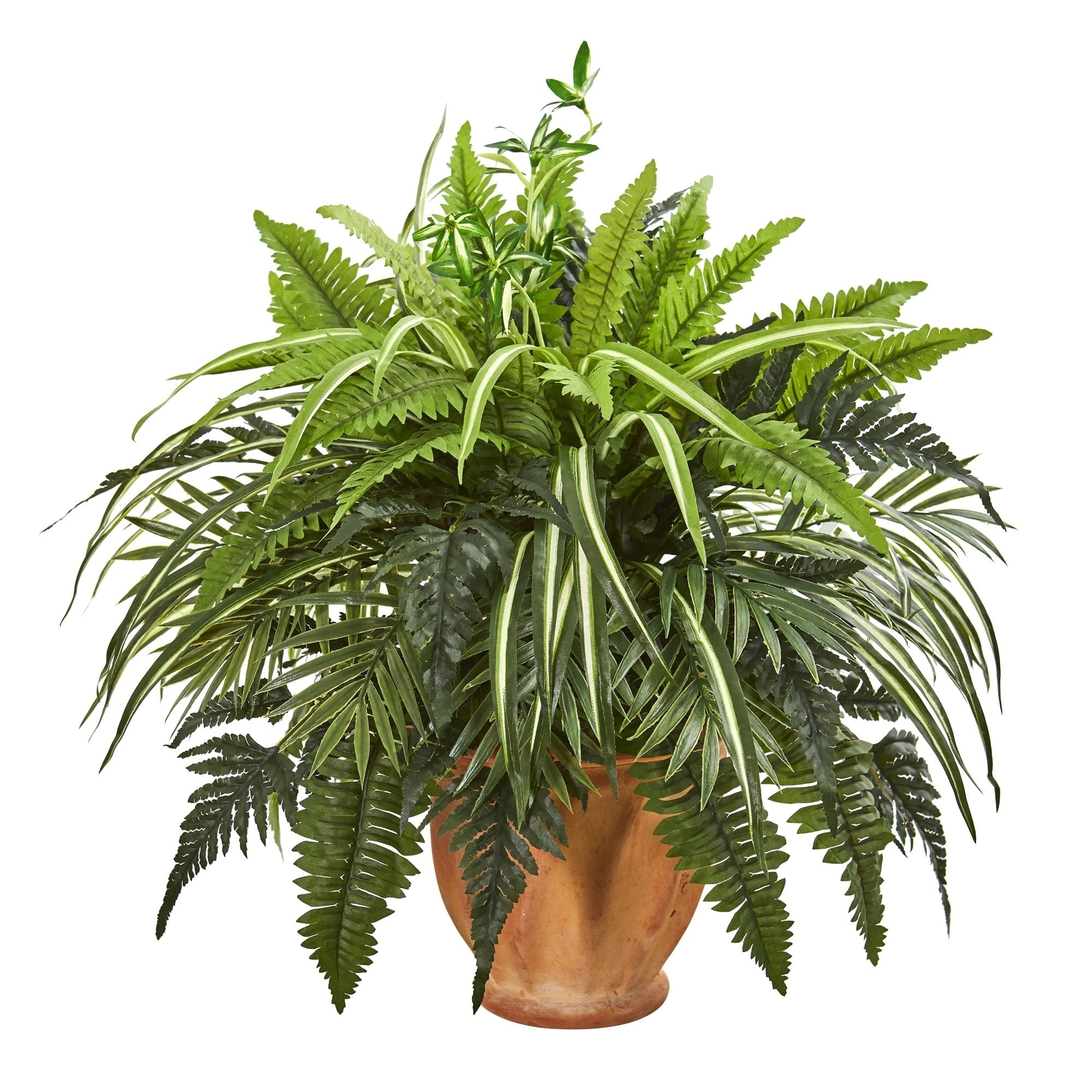 Nearly Natural 23 Inch Mixed Greens And Fern Artificial Plant In Terracotta Planter