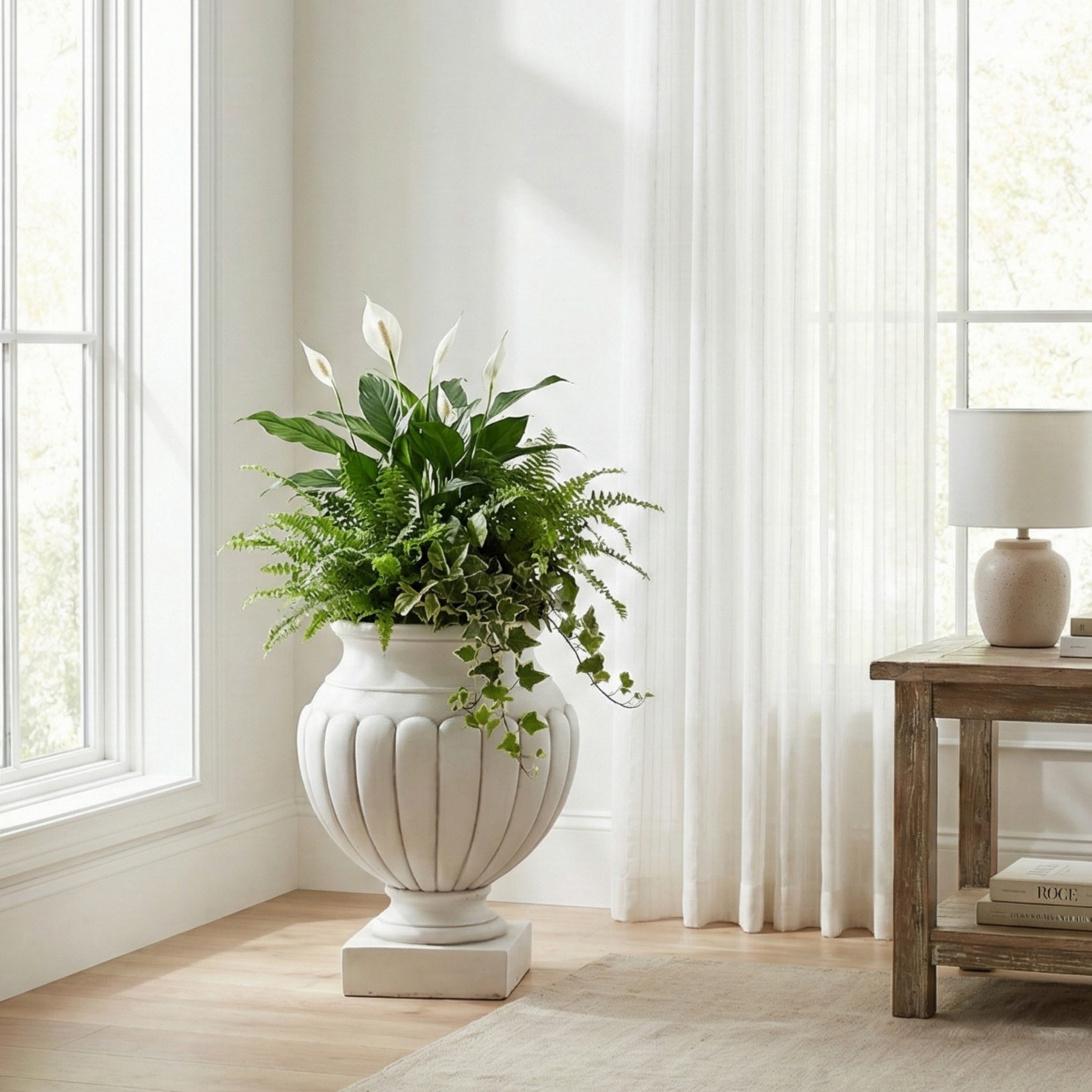 23.03 H Classical Scalloped Lightweight Concrete Pedestal Urn Planter For Garden Front Porch