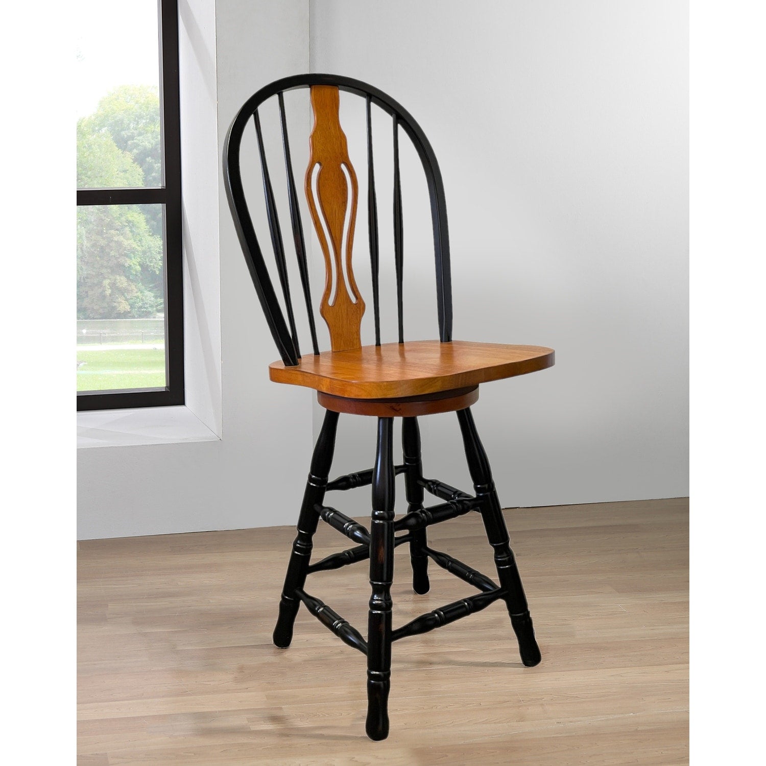 23.25 In.H Black Finish Low Back Wood Frame Barstool Wood Seat Set Of 1 24.75