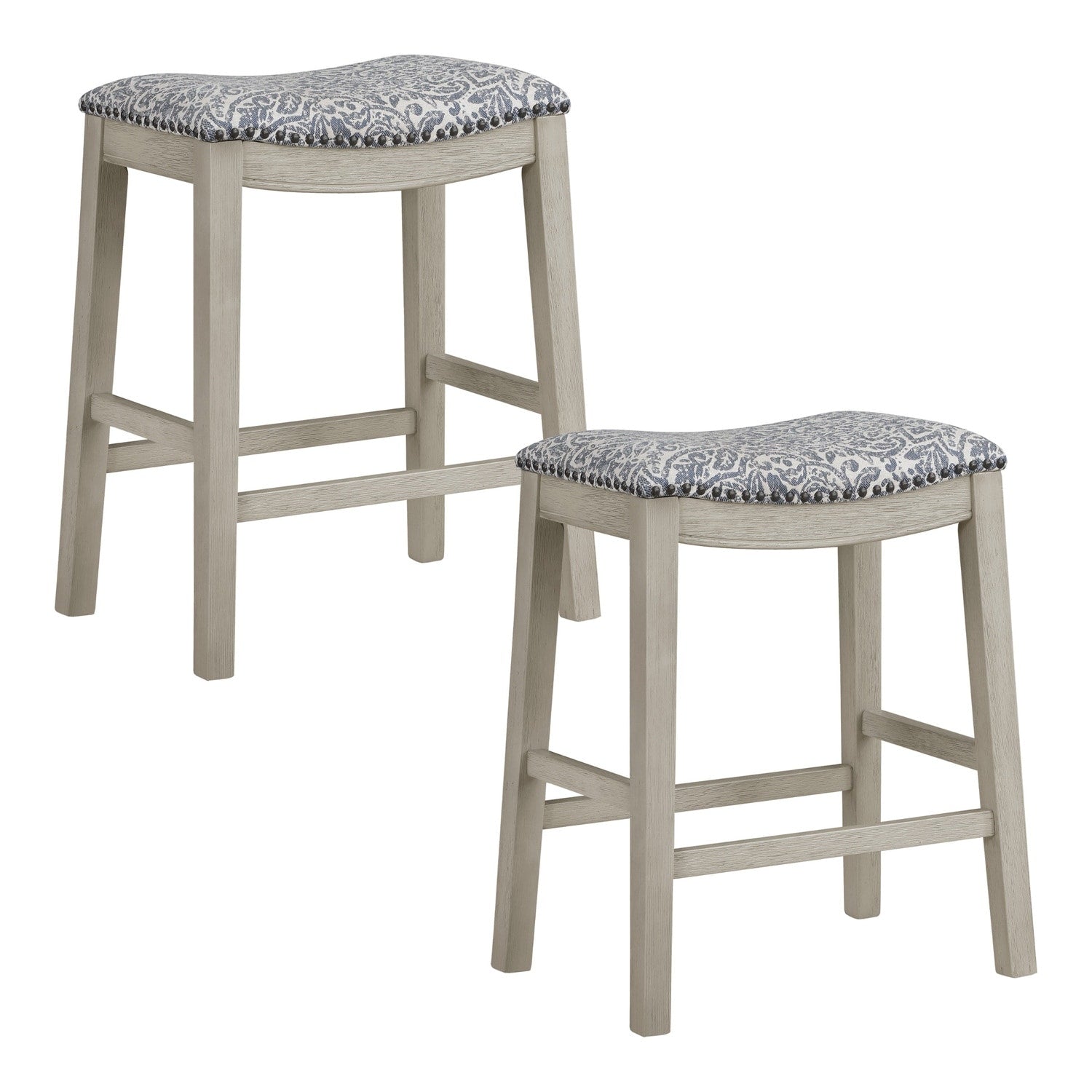23.25 In.H Blue Finish Low Back Wood Frame Barstool Fabric Seat Set Of 2 24.75
