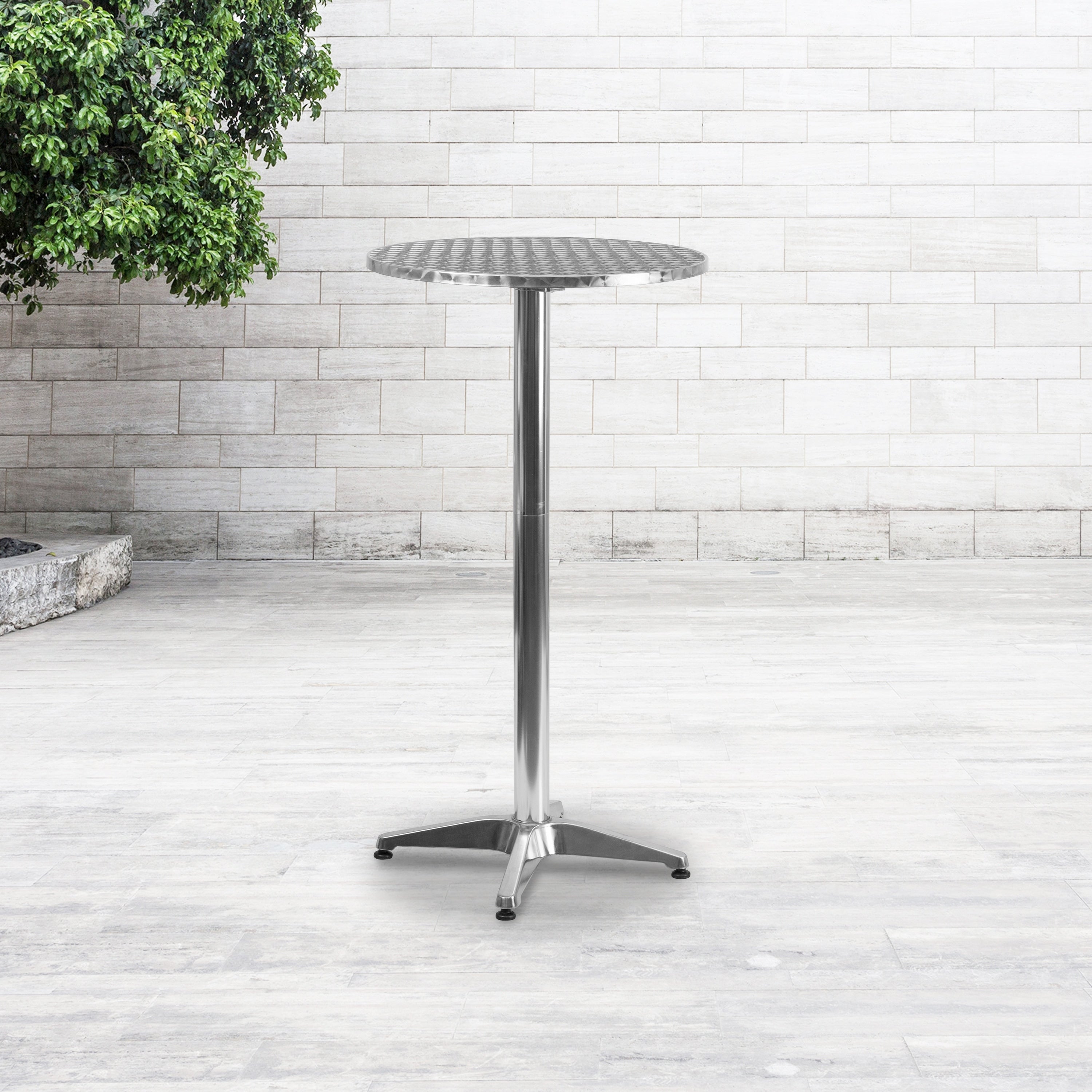 25.5 Inch Round Aluminum Indoor Outdoor Folding Bar Height Table With Base