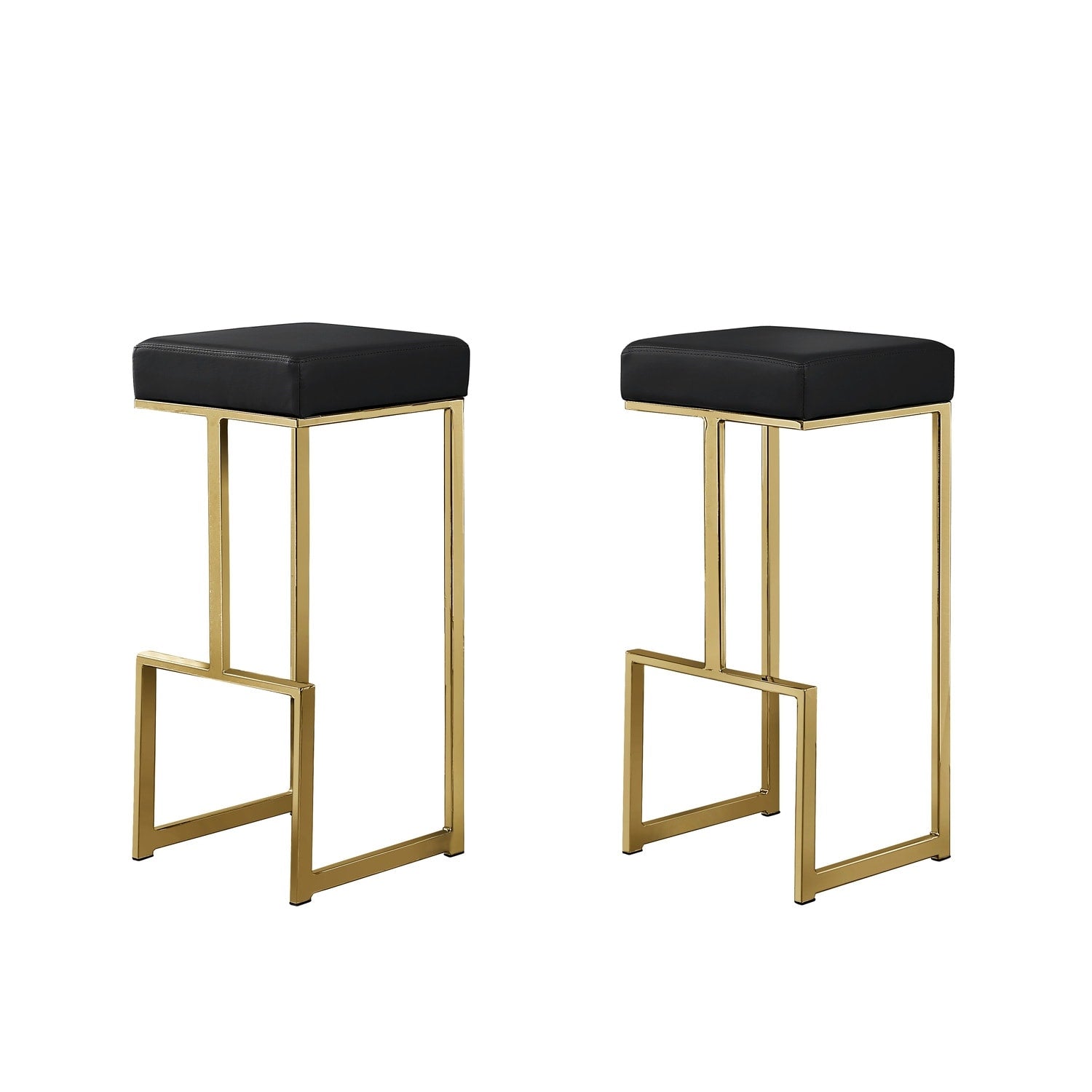 23.3 In. H Radiant Gold Finish Backless Metal Bar Stool With Faux Leather Square Seat Set Of 2