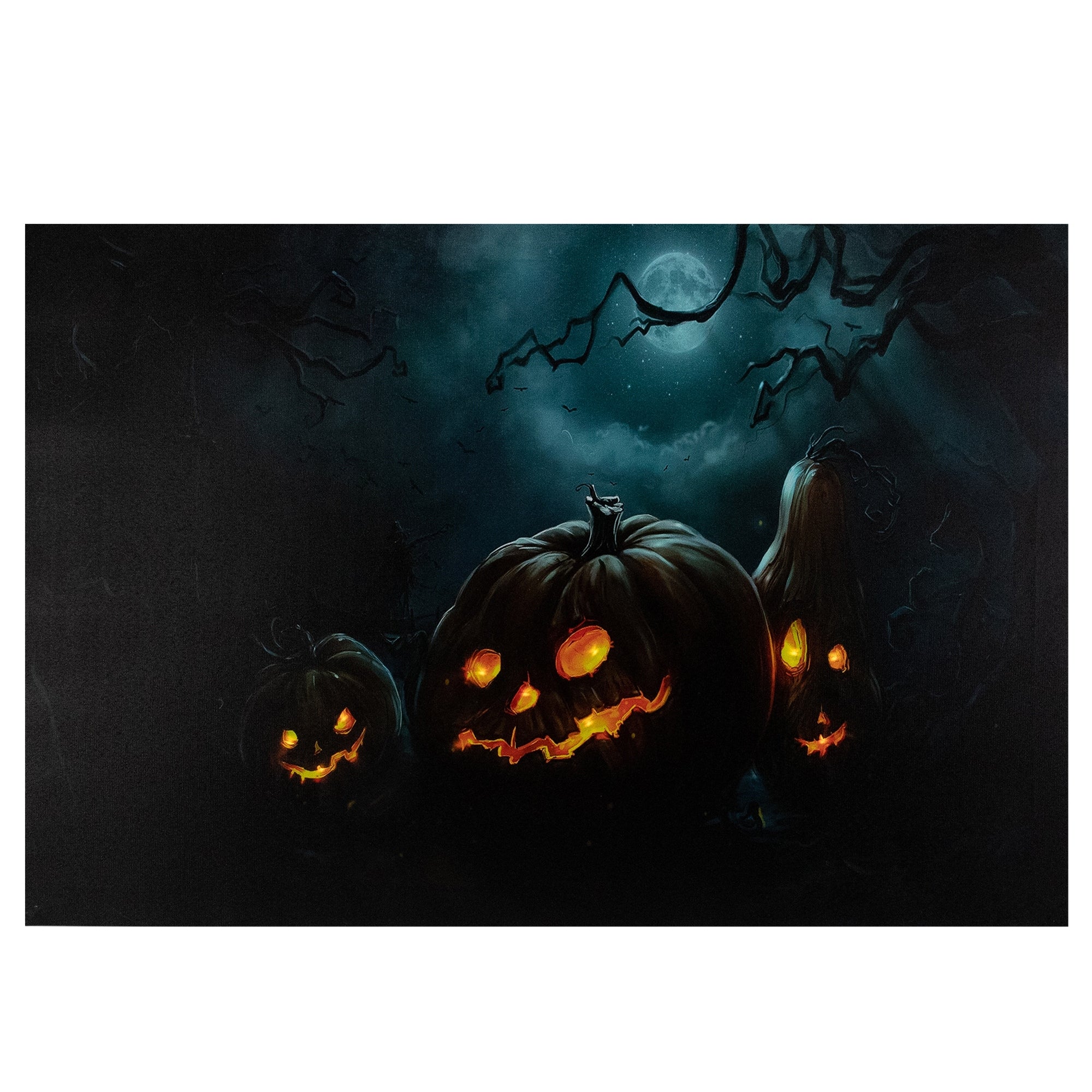 23.5 Led Lighted Spooky Halloween Jack O Lanterns Canvas Wall Art