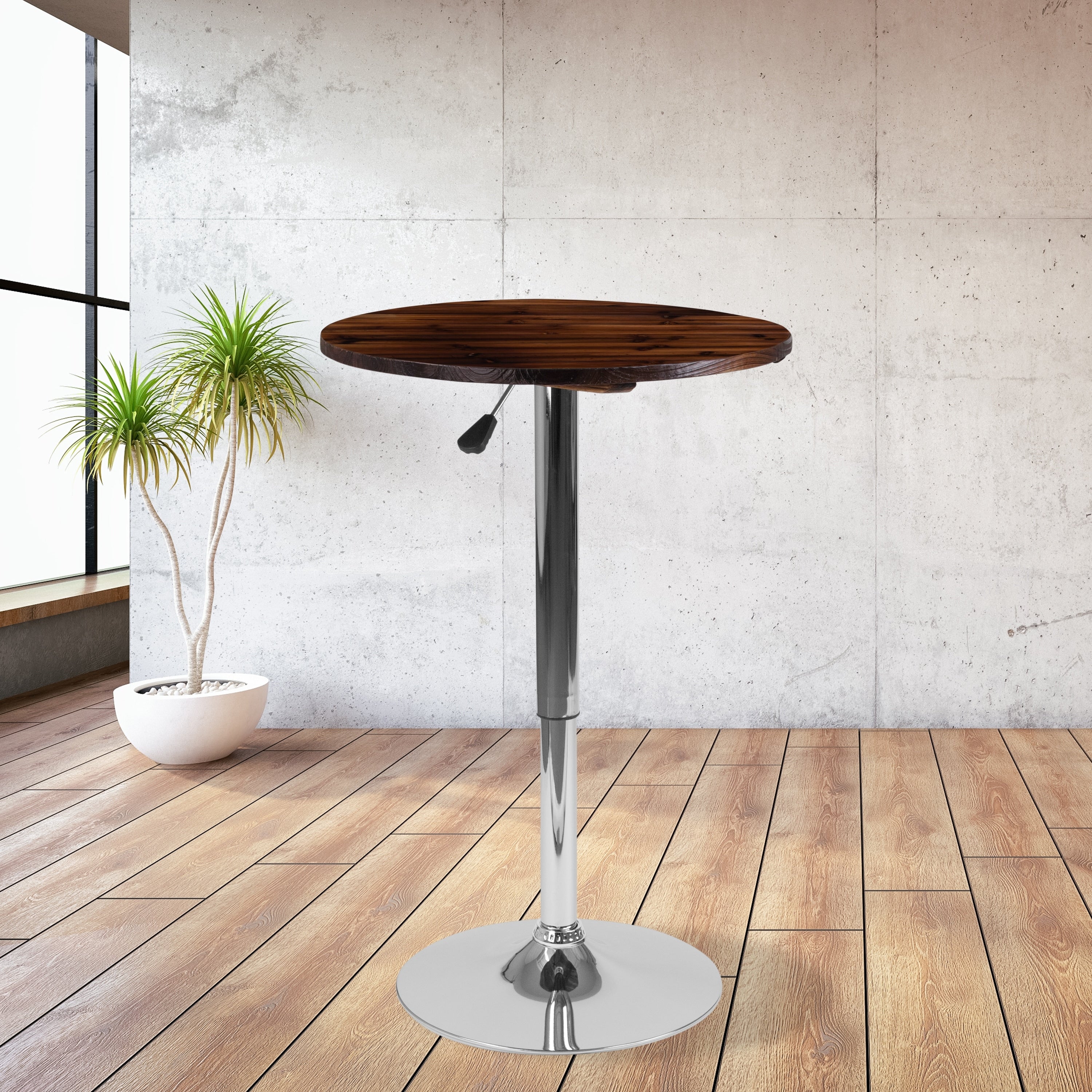 Lancaster Home Rustic Pine Wood And Chrome 23.5 Inch Round Adjustable Table