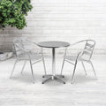23.5 Round Aluminum Indoor Outdoor Table With 2 Slat Back Chairs