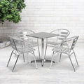 23.5 Foot Square Aluminum Indoor Outdoor Table With 4 Slat Back Chairs
