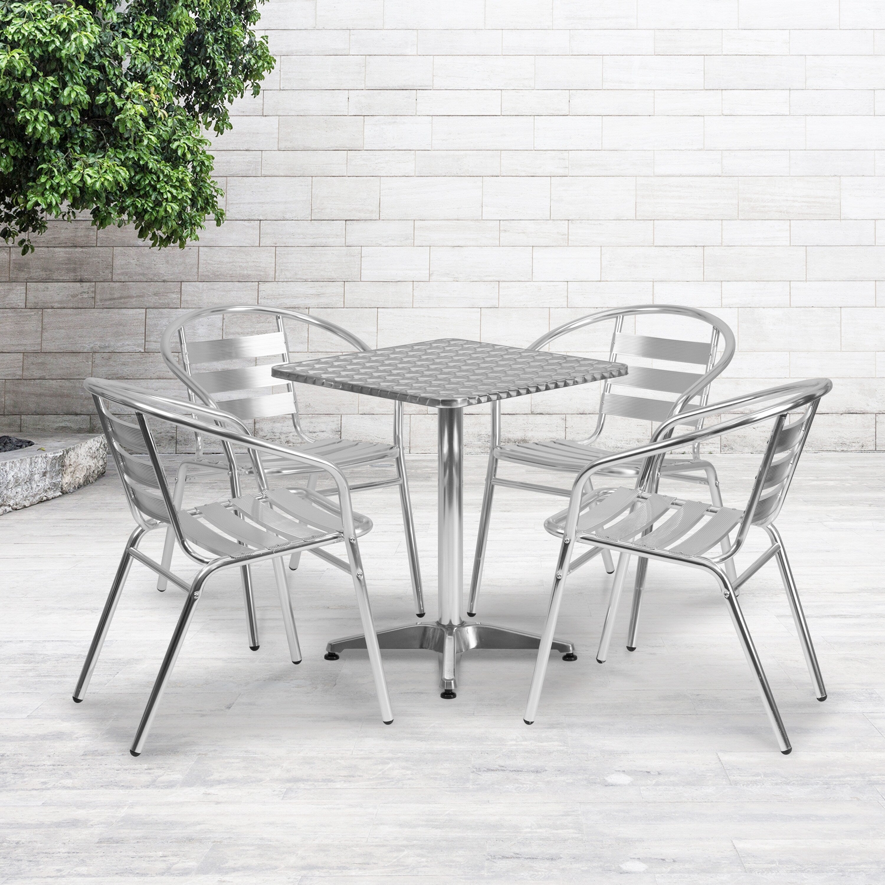 23.5 Foot Square Aluminum Indoor Outdoor Table With 4 Slat Back Chairs