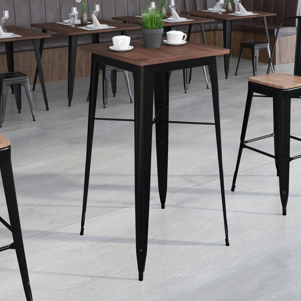 23.5 Square Metal Indoor Bar Height Table With Rustic Wood Top
