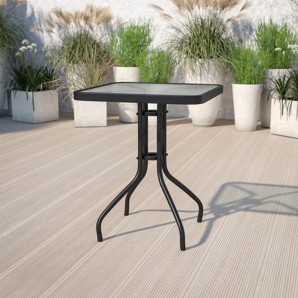 23.5 Inch Square Tempered Glass Metal Table