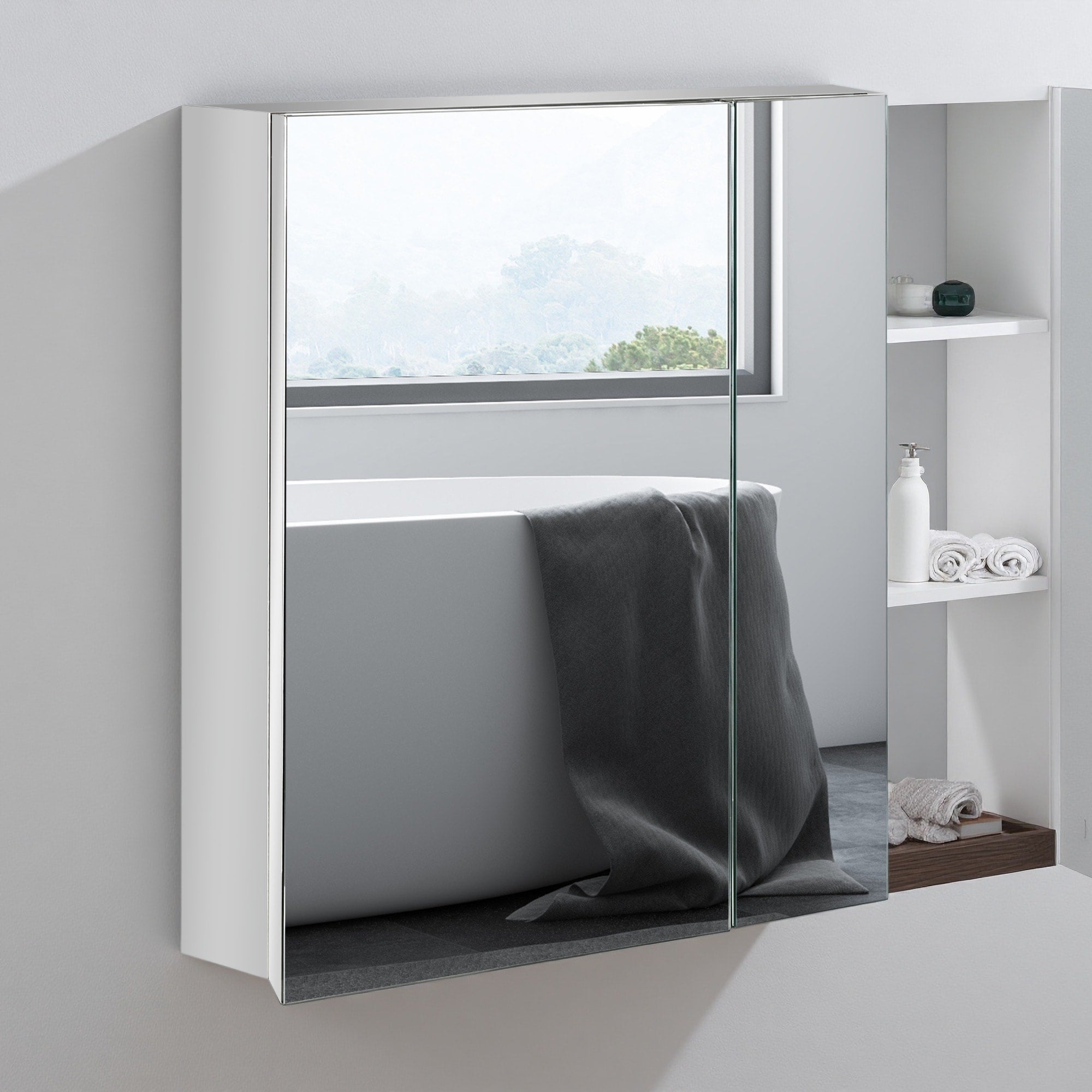 23.5 H Bathroom Mirror With Storage Shelves Bathroom Wall Cabinet