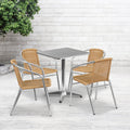 23.5 Inch Square Aluminum Indoor Outdoor Table With 4 Rattan Chairs