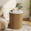 23.6 Inch Tall Round Nightstand With Faux Marble Tabletop Drum Shape