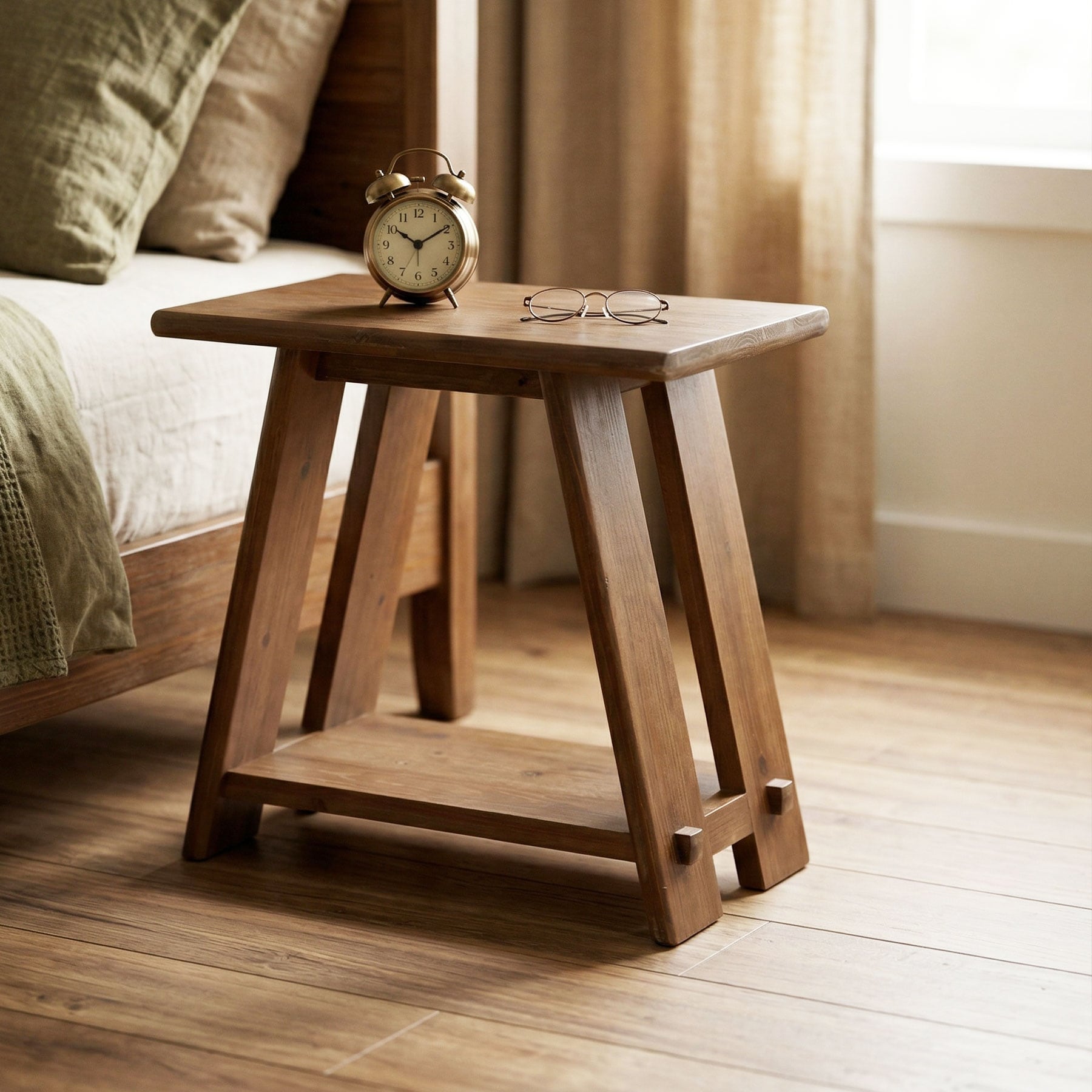 23.6 Inch Tall Solid Wood End Table With Storage Shelf