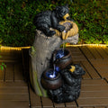 23.62 Inch Bear Outdoor Water Fountain With Led Lights Cascading Resin Garden Water Feature N A