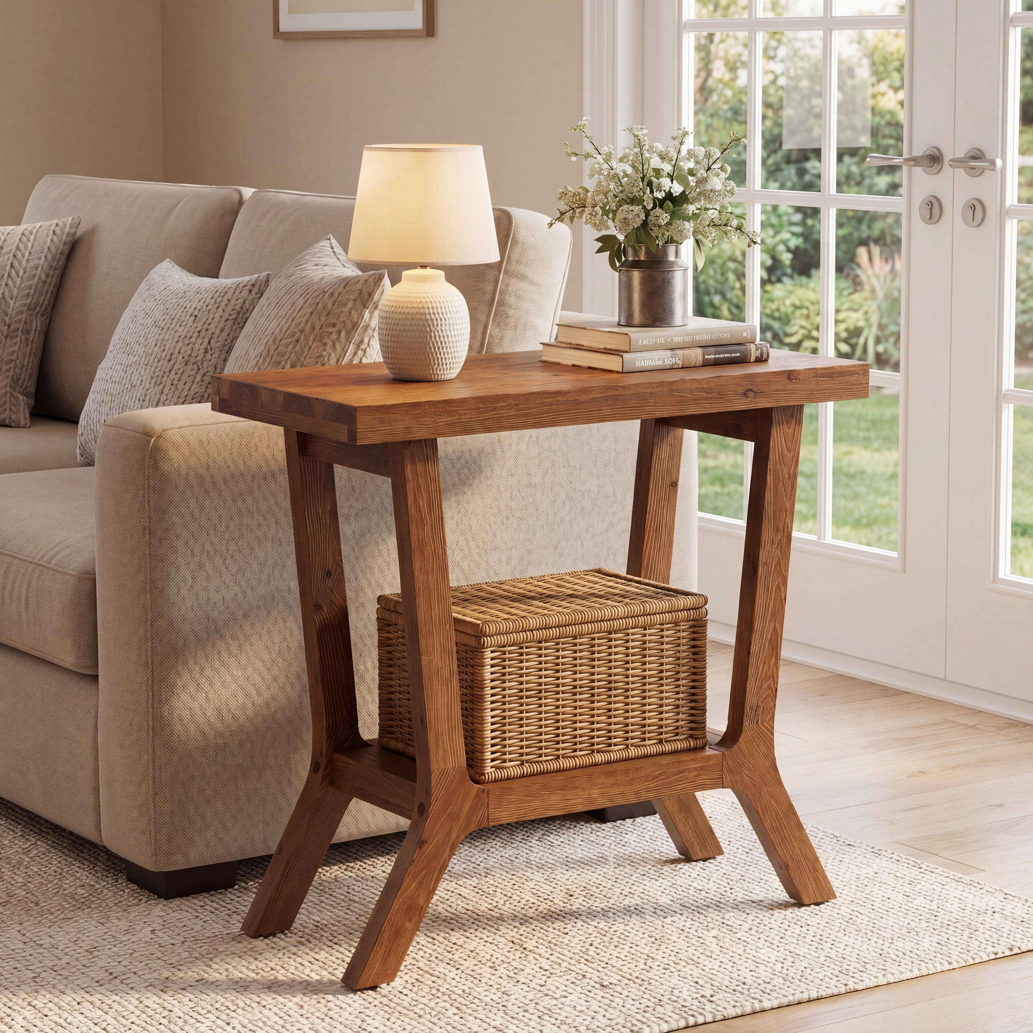 23.62 Inches Solid Wood End Table With Storage 2 Tier Side Table For Living Room