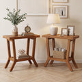 23.62 Inches Solid Wood Side Table With Storage 2 Tier End Table For Living Room Set Of 2