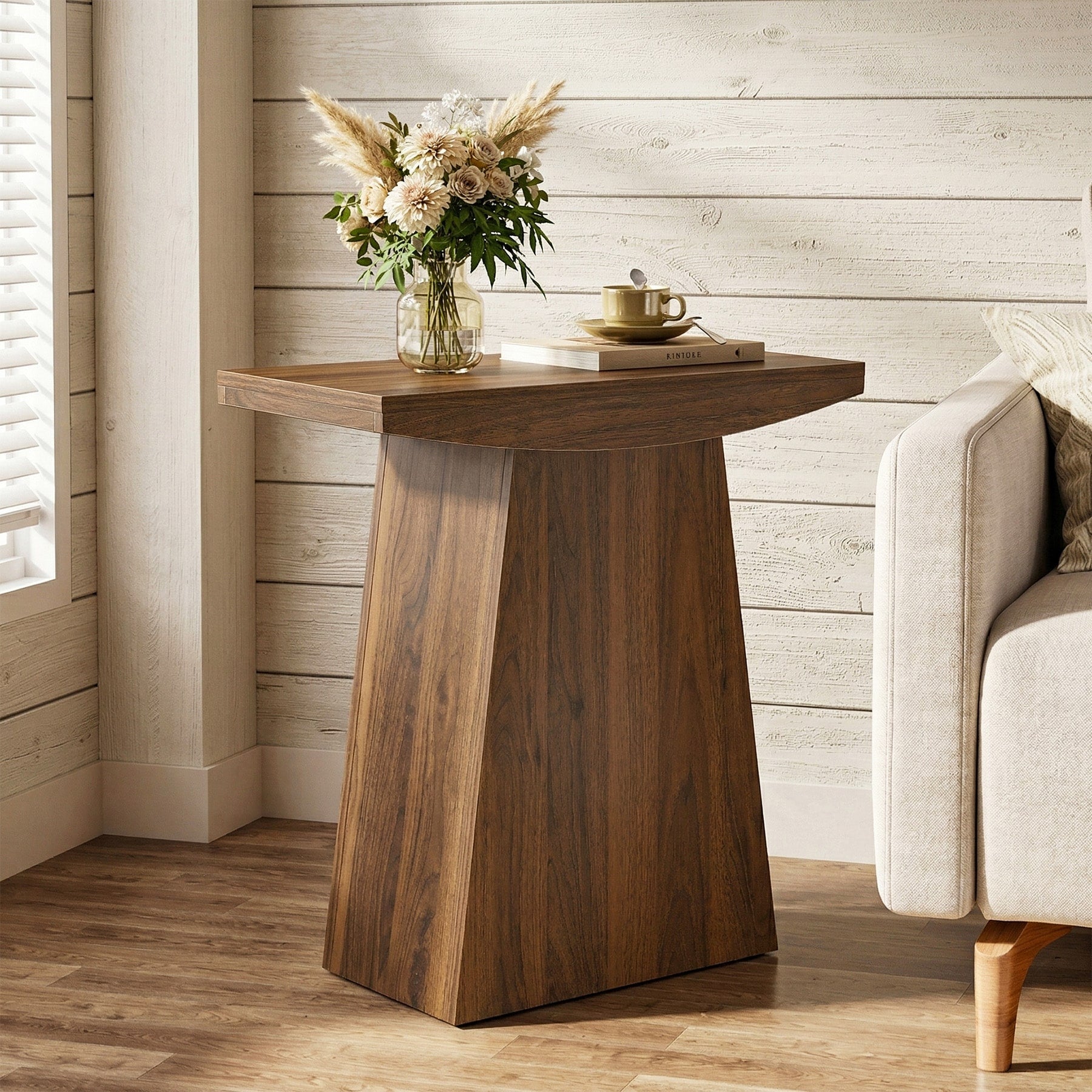 23.62 Mdf Accent End Table Modern Geometric Pedestal Side Table For Living Room Bedroom