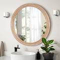 23.62 Round Wood Wall Mirror With Ribbed Detail
