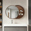 23.62 Sliding Round Wall Mirror With Storage Shelves 2 Tier Wooden Side Cabinet Space Saving Hanging Mirror
