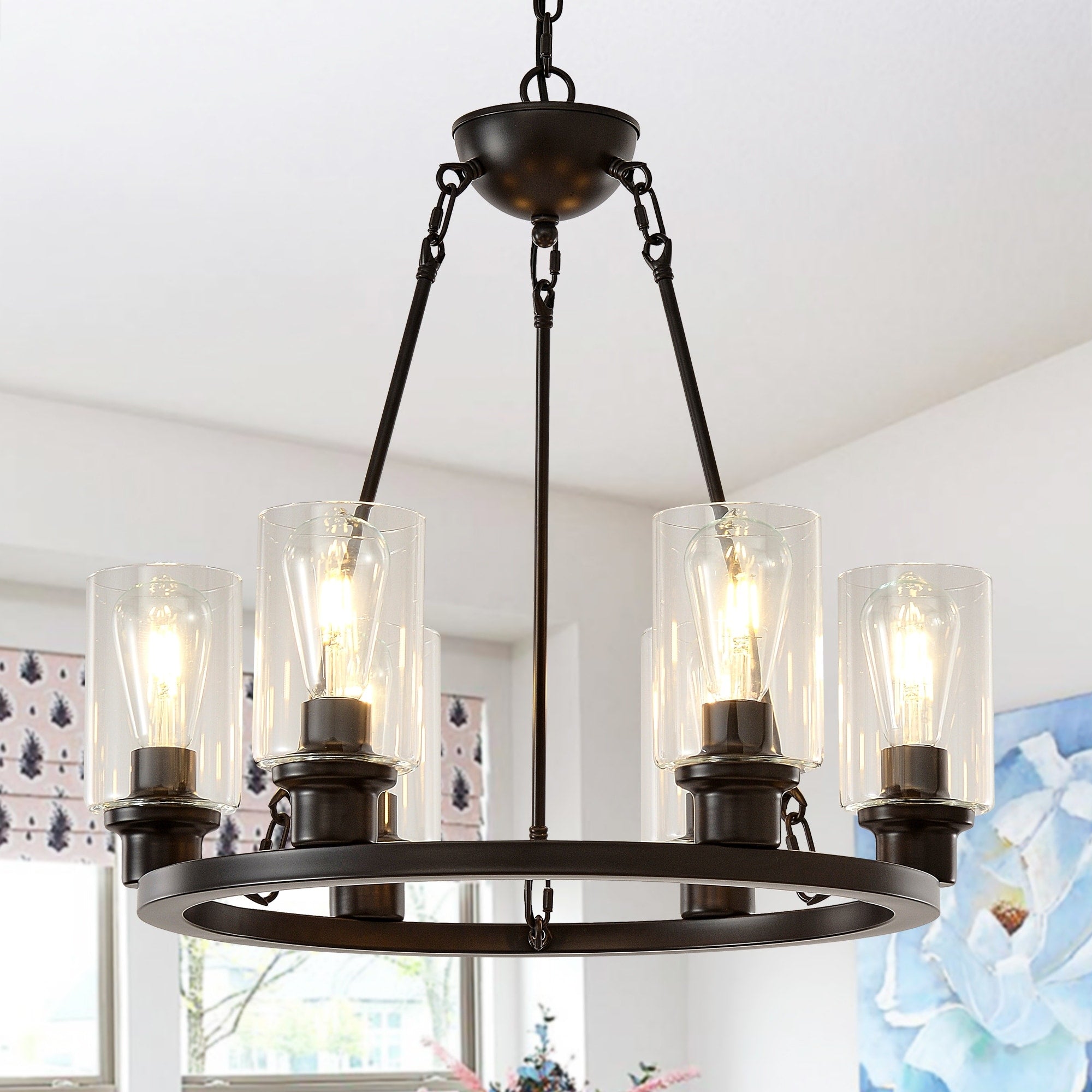 23.62 Modern 6 Light Black Wagon Wheel Chandelier With Light No Bulbs For Bedroom Bathroom Living Room E26