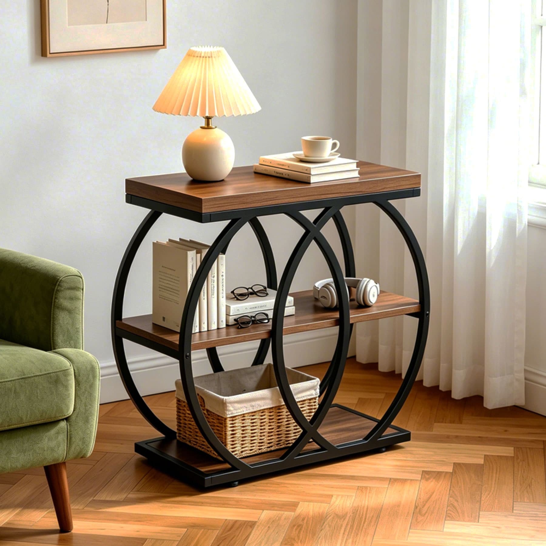 23.62 End Table With Storage Shelves For Living Room