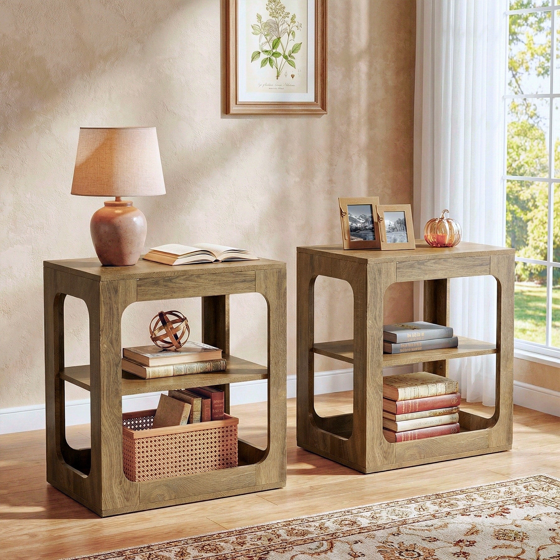 23.6 End Table With Storage Shelves 3 Tier Side Table For Living Room