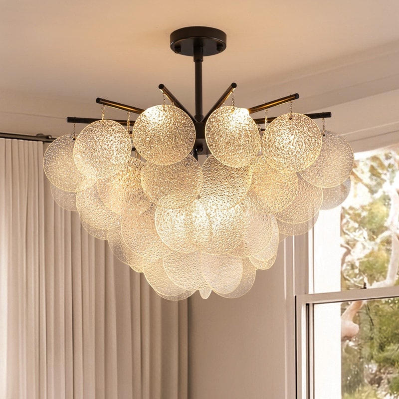 23.6 Modern 4 Tier Farmhouse Glass Chandelier 9 Light Seeded Glass Dining Room Pendant Light N A
