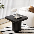 23.6 Modern Solid Wood Veneer End Table Square Side Table With Parquet Pattern Grooved Cylindrical Base Thickened Tabletop