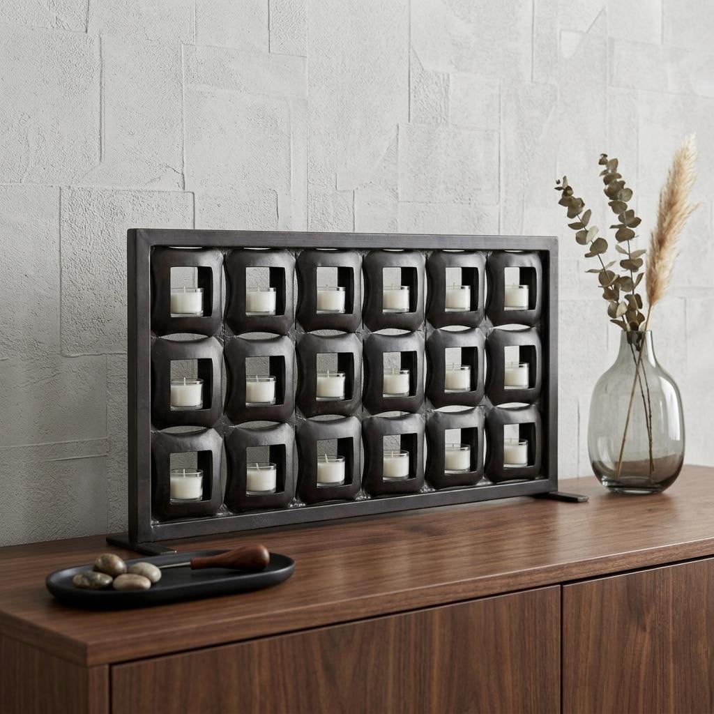23 Black Iron Geometric Floor Tealight Candle Holder