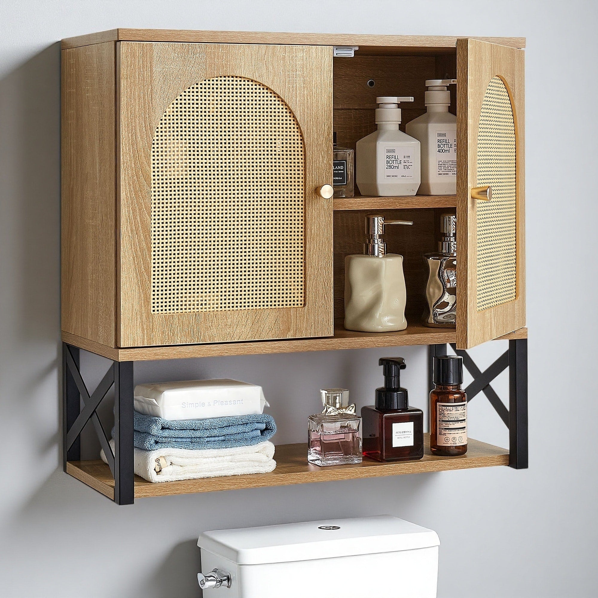 23 H Bathroom Wall Cabinet With 2 Doors Adjustable Shelf Over The Toilet Medicine Cabinet Wall Mounted Hanging Organizer