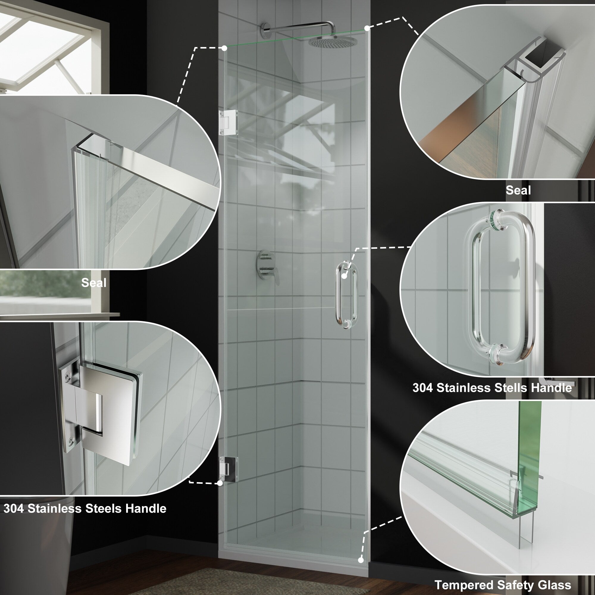 24 28 X72 Frameless Hinged Shower Door