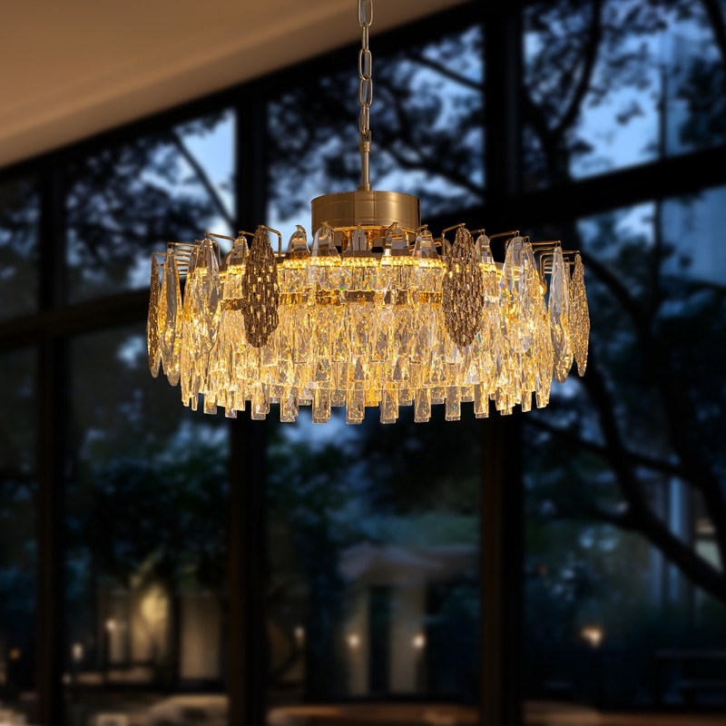 24 40In. Modern Luxury Crystal Chandelier Dimmable Led Light And Remote Pendant Light For Dining Room