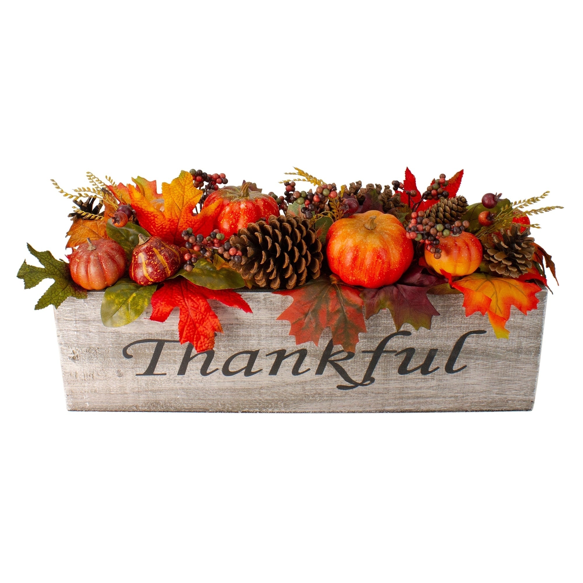 24 Autumn Harvest Maple Leaf And Berry Arrangement In A Thankful Rustic Wooden Box Centerpiece N A