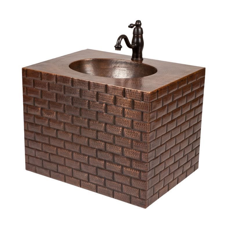 Premier Copper Products 24 Inch Hand Hammered Copper Wall Mount Vanity With Tuscan Design And Faucet Package