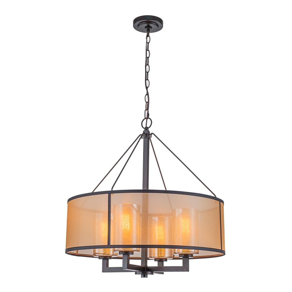 24 Inch 4 Light Oil Rubbed Bronze Modern Farmhouse Chandelier Drum Shade Mercury Glass For Dining Room Living Room W24