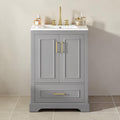 24 Inch Bathroom Vanity With Ceramic Sink Freestanding Gray Storage Cabinet With Soft Close Doors