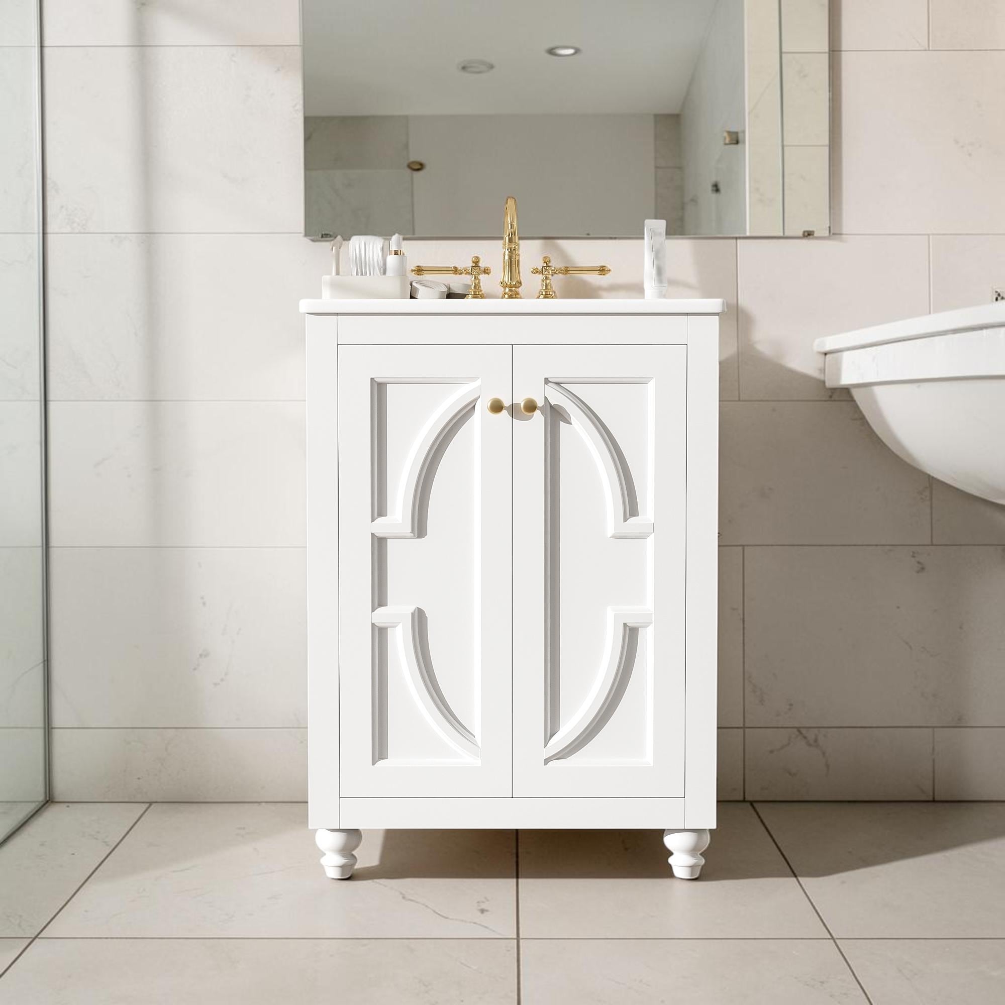 24 Inch Bathroom Vanity With Ceramic Sink French Style Storage Cabinet With Adjustable Shelf And Soft Close Hinges